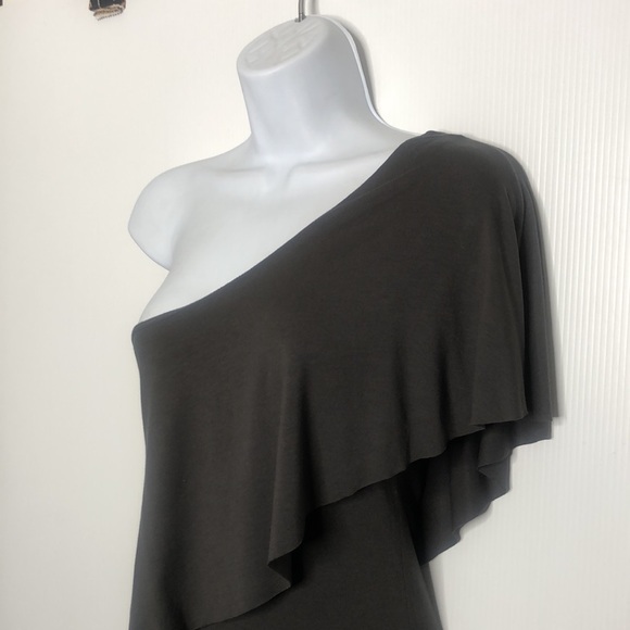 Mandee Black Ruffle Neck Y2K One Sleeve Top Medium - Picture 5 of 14